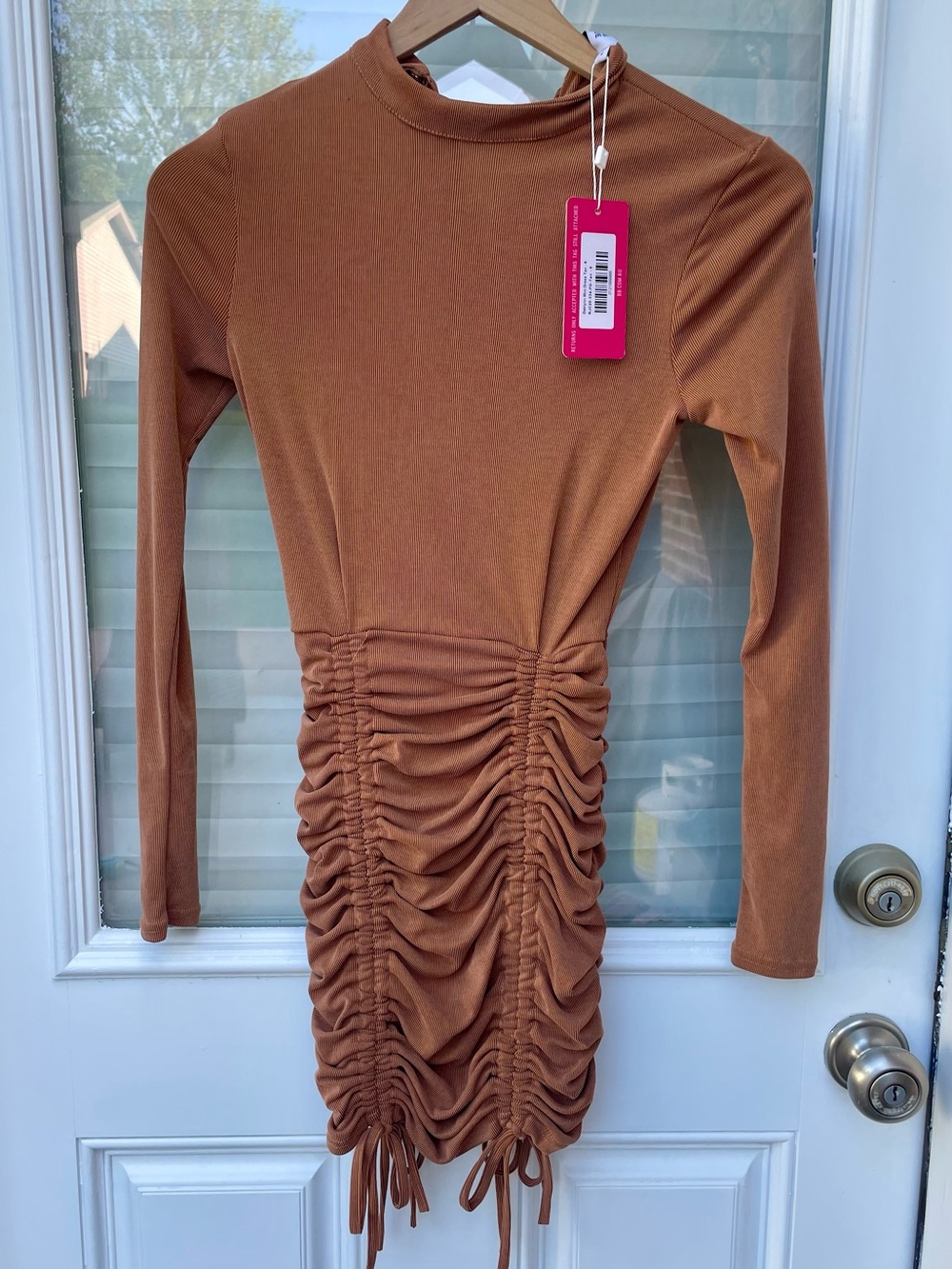 Beginning Boutique Rust Ruched Long-Sleeve Bodycon Dress